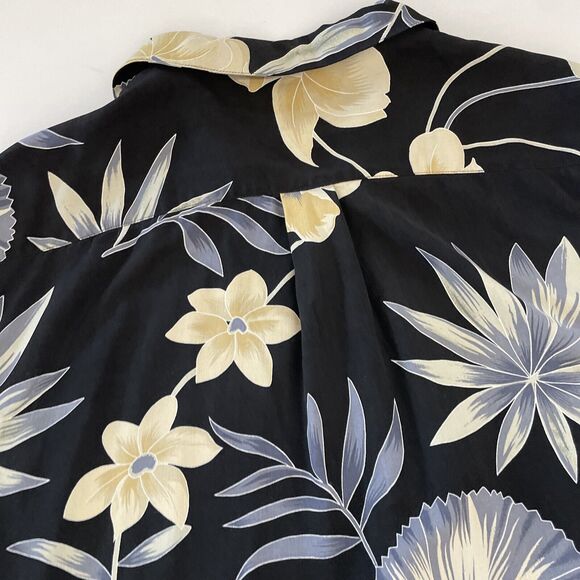 VINTAGE MENS JAMAICA JAXX BLACK ALL OVER FLORAL PRINT 100% SILK HAWAIIAN SHIRT L - Picture 6 of 10